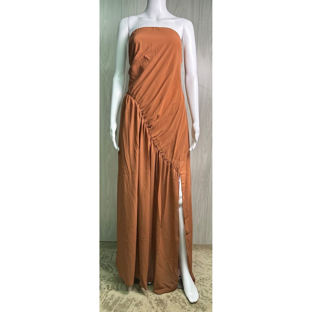 PrettyLittleThing Rust Strapless Maxi Dress